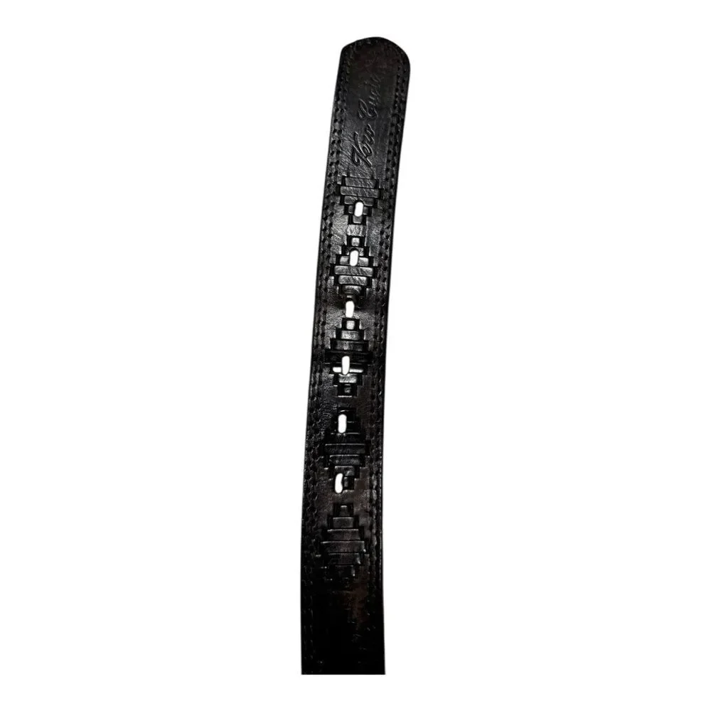 Vintage‎ Italian Leather Aztec Pattern Belt Black Vero Cuoio Men’s Size 40